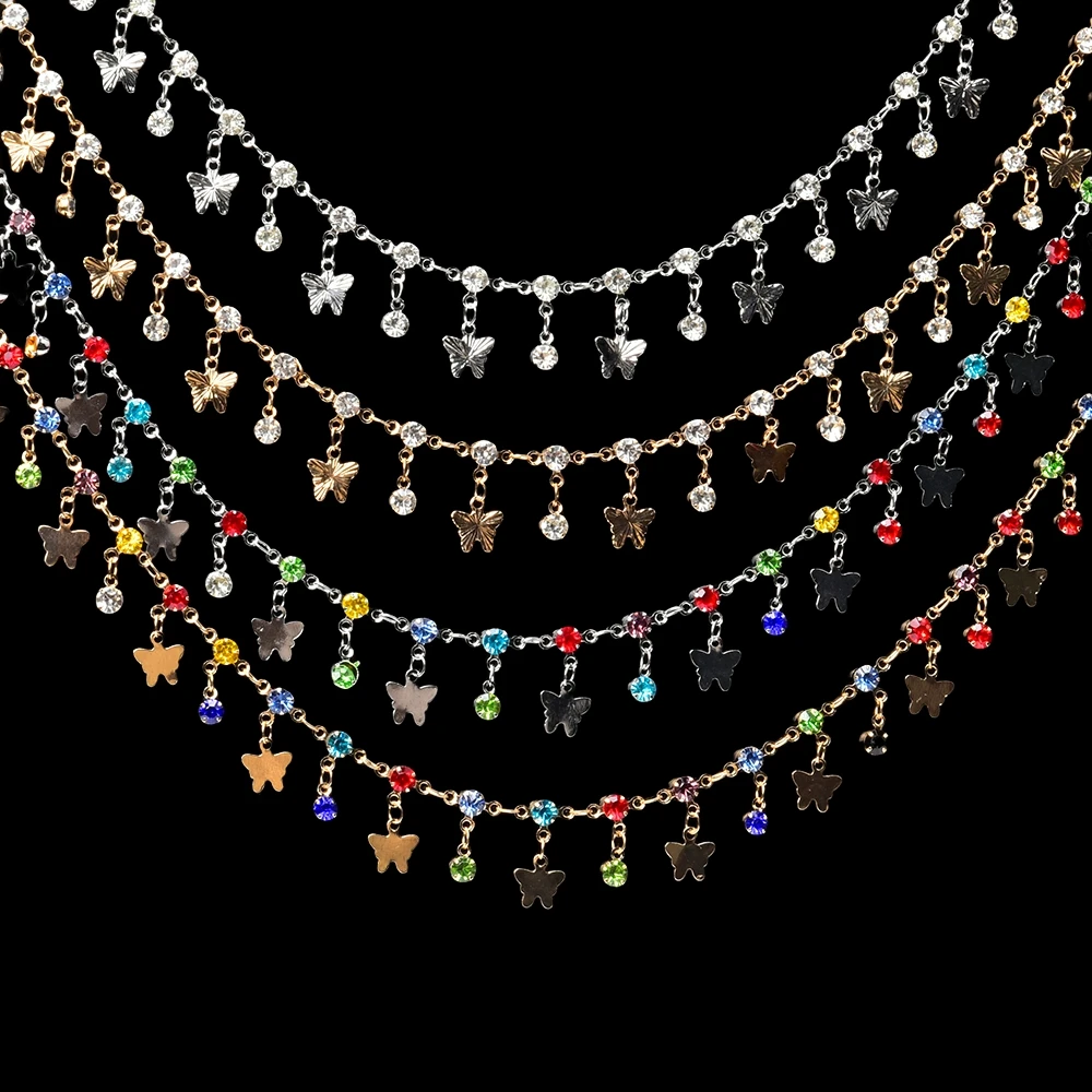 

New Short Tassel Rhinestones Trim Fringe Butterfly Shape Trim Chain Used For Bridal Wedding Dresses, Shoe Accessories