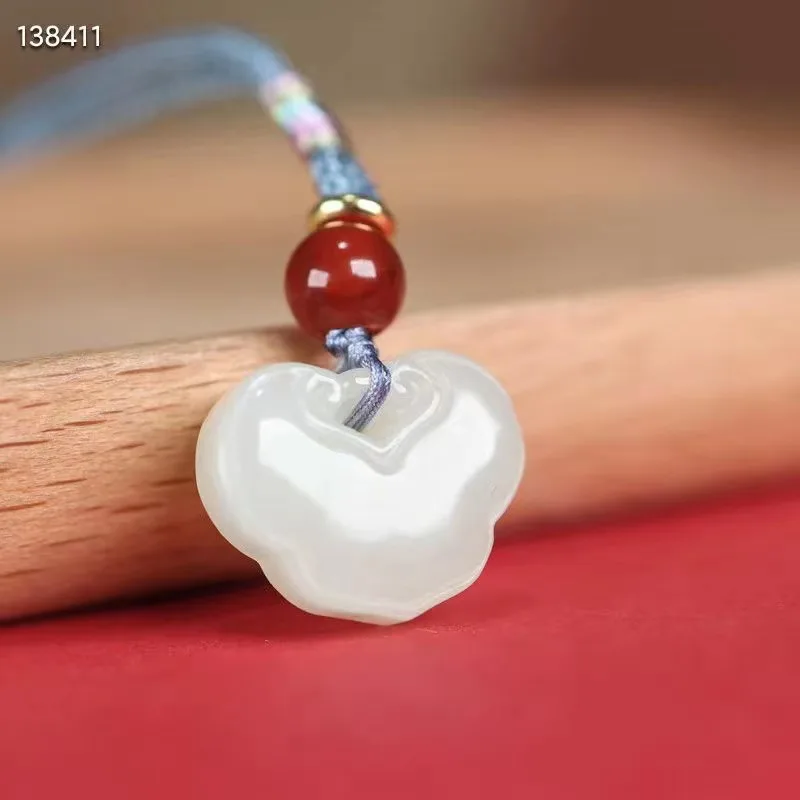 

New Natural 100% real white hetian jade grave Safety lock pendant jewellery exquisite for woman man gifts Bless peace