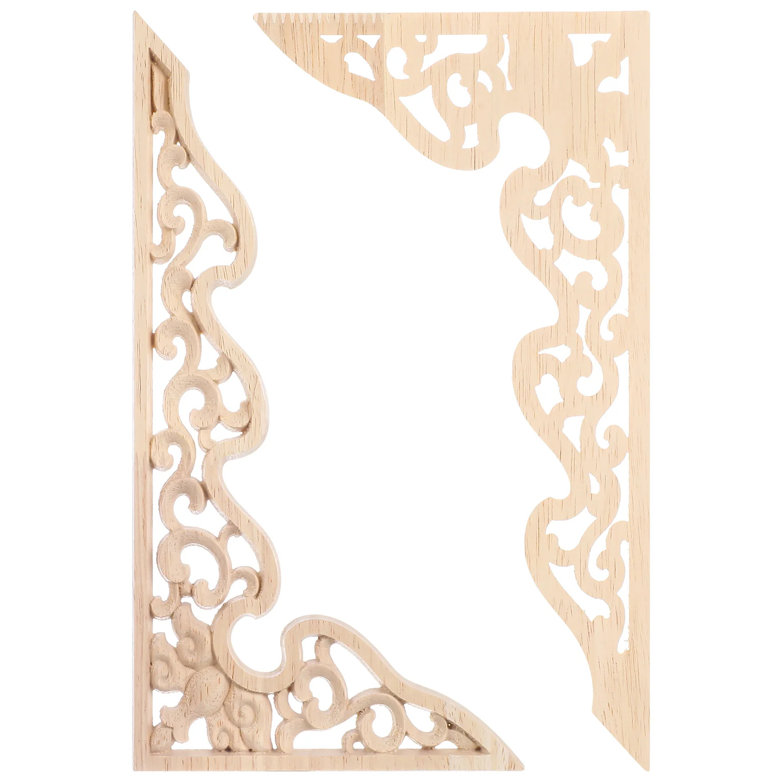 

2 Pcs Wood Carving Decals Wooden Carved Onlay Ceilings Furniture Unpainted Frame Applique Decor Floral