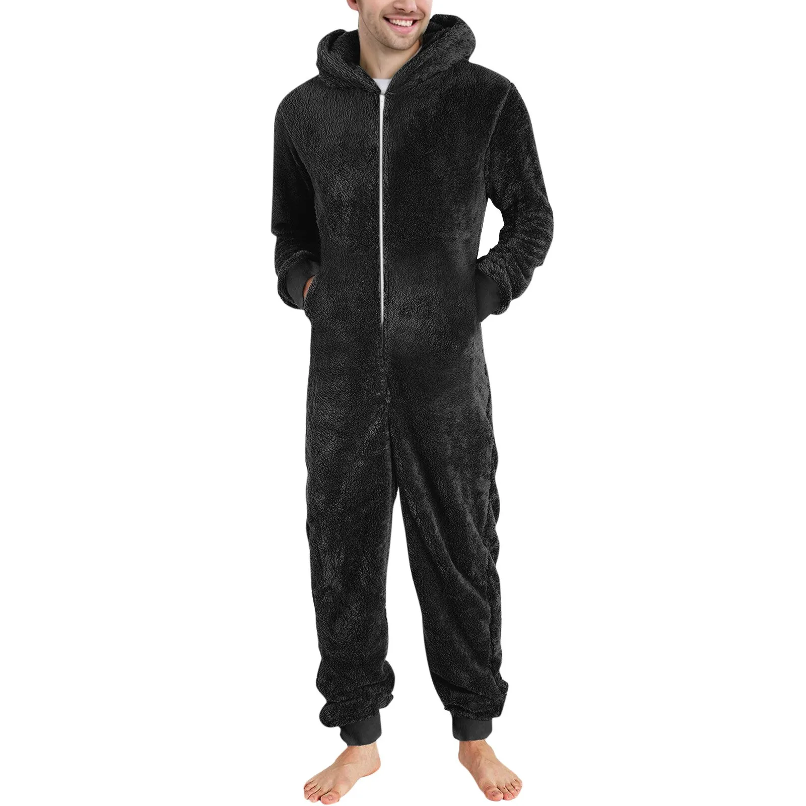 

Men Winter Warm Teddy Fleece Stitch Onesie Fluffy Sleepwear One Piece Sleep Lounge Pajama Jumpsuits Hooded Onesies For Adult Men