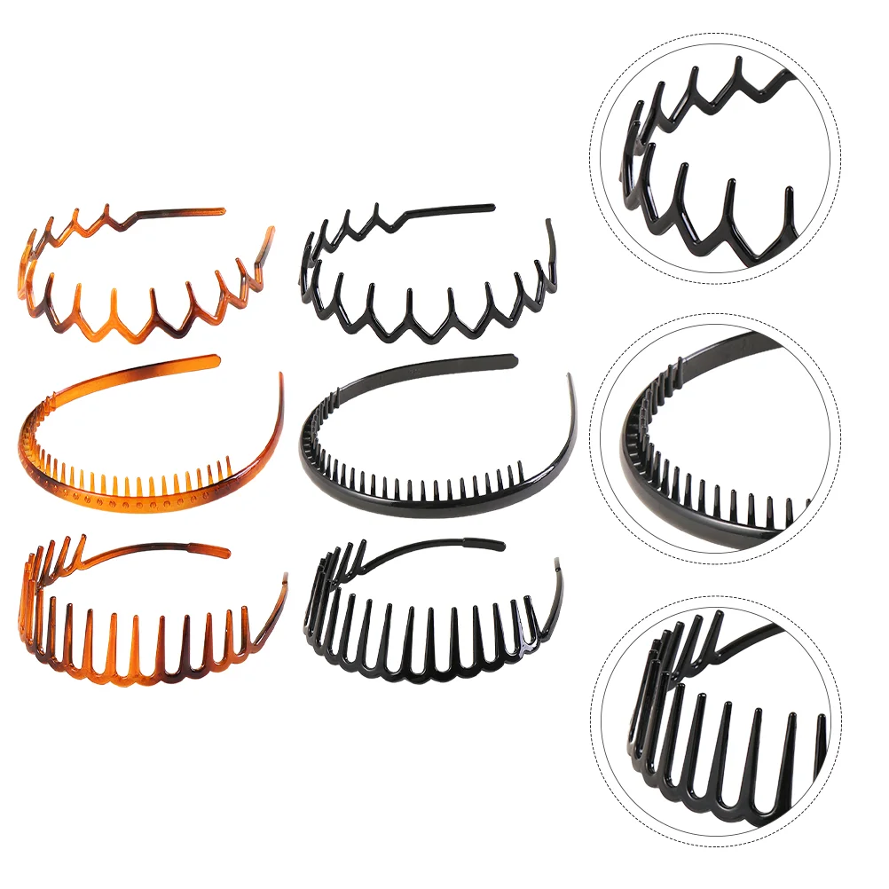 

Hair Comb Headbands, 6PCS Elastic Wavy Toothed Hairbands Hair Hoops Wash Headband Unisex Wavy Headdress for Men