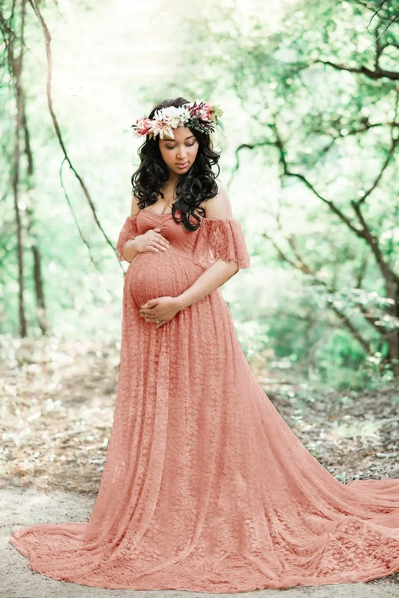 

Maternity Lace Long Dresses Photo Shoot Pregnancy Photography Baby Shower Maxi Gown Wedding Dress Pregnant Women New Clothing