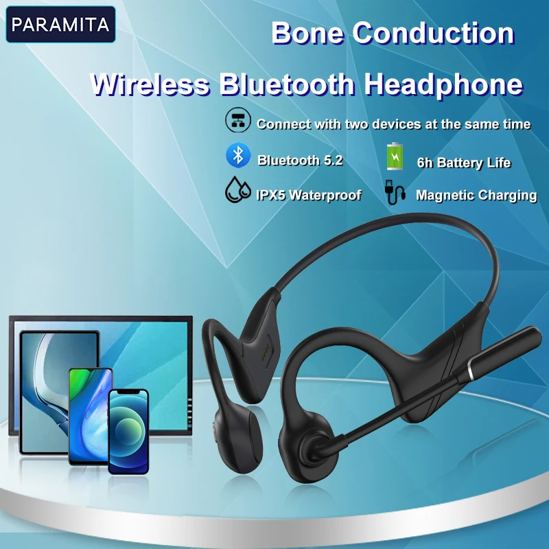 

PARAMITA Real Bone Conduction Earphone Wireless Bluetooth Sport Headphone With MIC BT 5.0 IPX5 Waterproof for Workouts Running