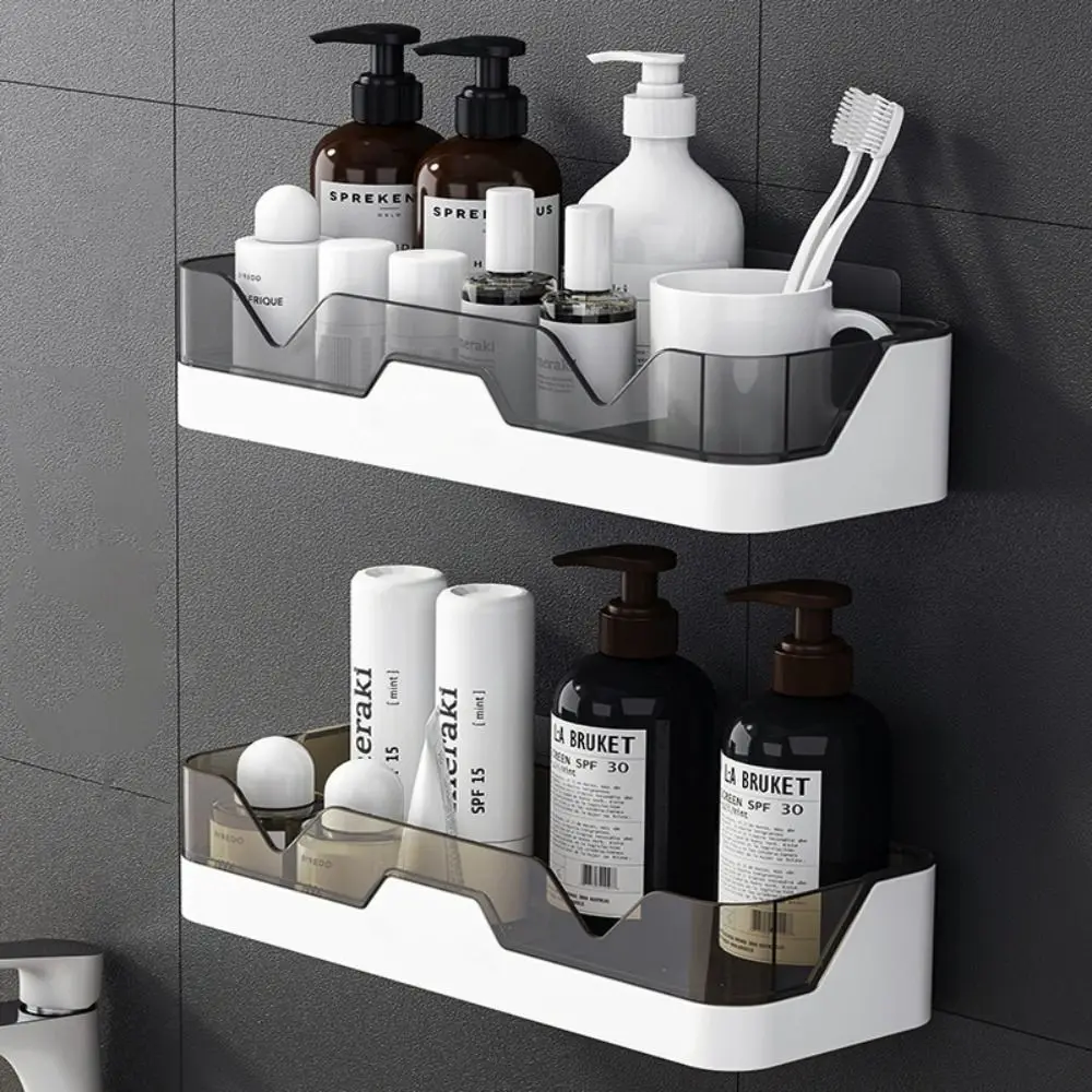 

No Drill Bathroom Shelves Plastic Wall Mount Corner Shower Shelf Shampoo Storage Rack Holders Rectangular