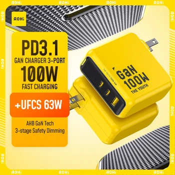 AOHI 유스 100W GaN 충전기 맥북 노트북 태블릿 고속 충전 아이폰 샤오미 PD3.1 USB 타입 C 충전기 아이폰 16 15용