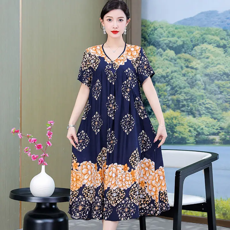 2024 Summer Women Fashion New Floral Print Loose Dresses Female Casual Loose Vestidos Ladies V-neck Short Sleeve Dress M28
2024 Summer Women Fashion New Floral Print Loose Dresses Female Casual Loose Vestidos Ladies V-neck Short Sleeve Dress M28