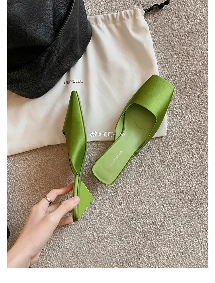 Luxury Satin Design Mules Shoes for Women Summer Sexy Square Head Strange Low Heel Slide Sandals Elegant Comfort Dress Slippers 6 Sa630ff745e904b63898bfb9aff9834295