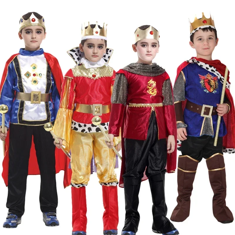 

Halloween King Prince Costume Cosplay with Crown for Boys Kids Carnival Roleplay Party Dress Up Outfit No Scepter