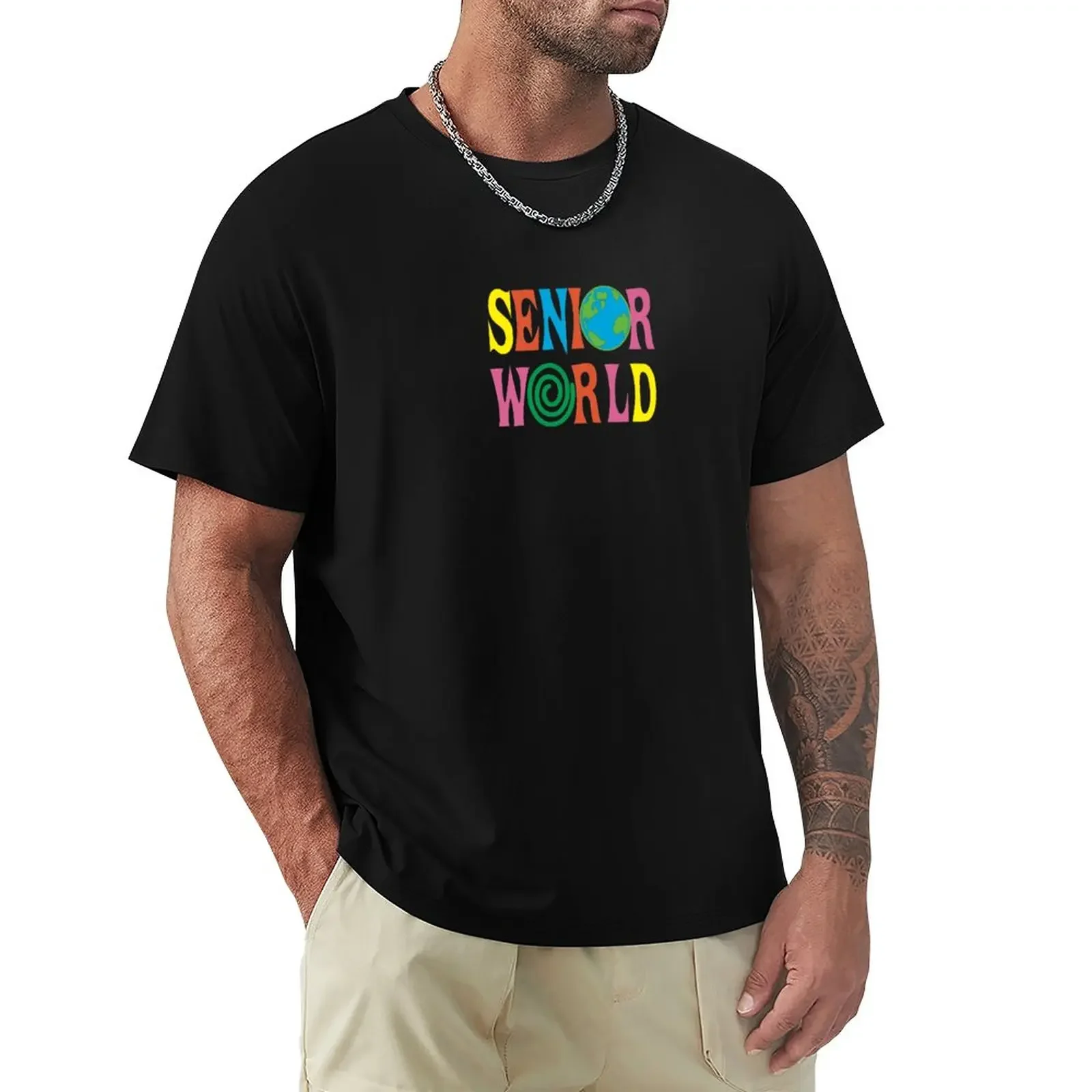 

Senior World T-Shirt Aesthetic clothing heavyweights kawaii clothes blanks mens funny t shirts