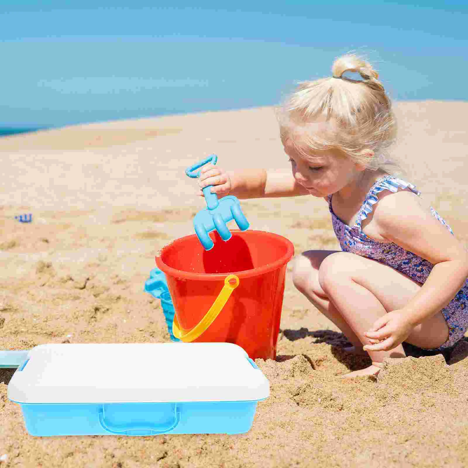 

Портативный песочный лоток с крышкой, маленький пластиковый песочный ящик с ручкой, открытый песочный лоток