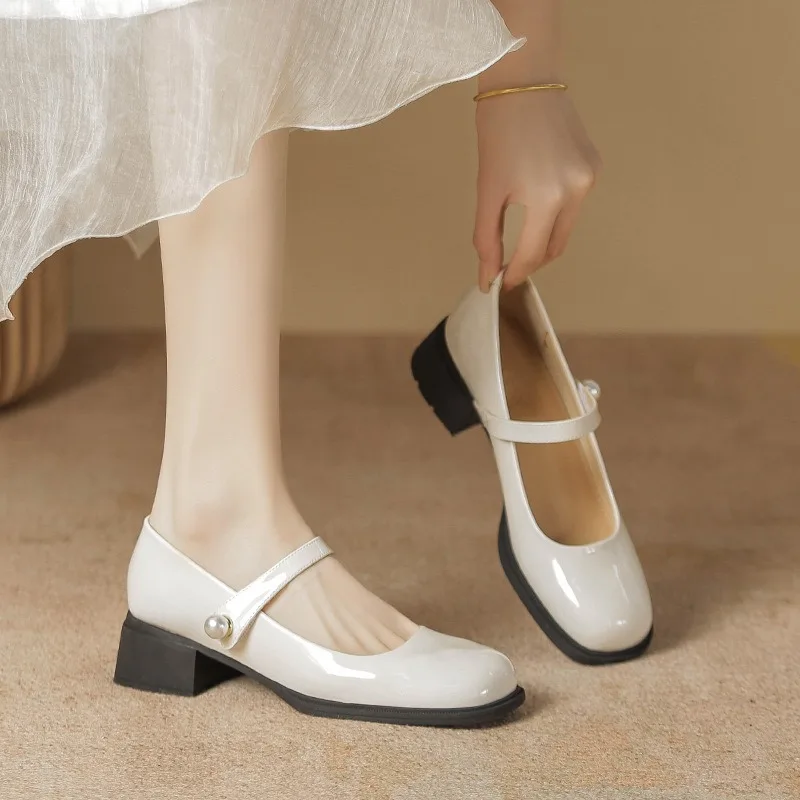 

Shallow Mouthed Single Shoes for Women Square Toe Gentle Retro Mary Jane Shoes Women Leather Shoes Women Pumps 41-163