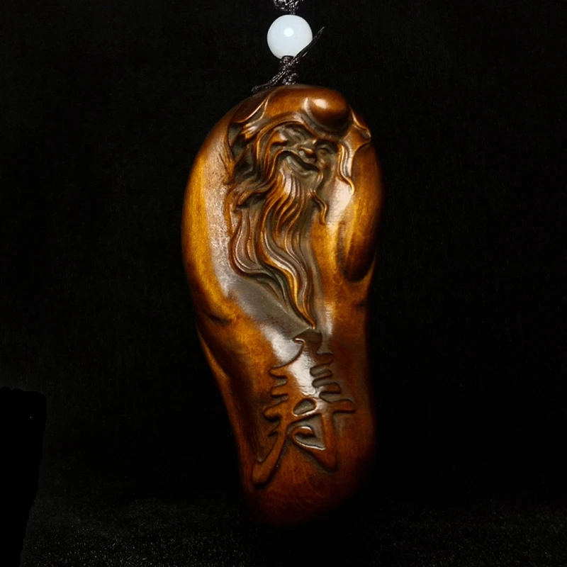 

YIZHU CULTUER ART Collectable Old China Boxwood Hand Carved god of longevity Buddha Figure Statue netsuke Gift