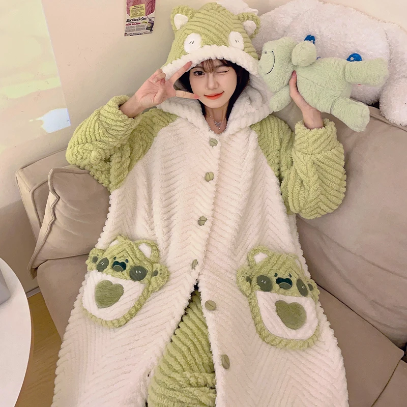 Winter Night-robe Women Sleepwear Thicken Coral Fleece Night Dress Plush Soft Warm Hooded Cute Bear Pijama Mujer Ladie Bathrobe
Winter Night-robe Women Sleepwear Thicken Coral Fleece Night Dress Plush Soft Warm Hooded Cute Bear Pijama Mujer Ladie Bathrobe