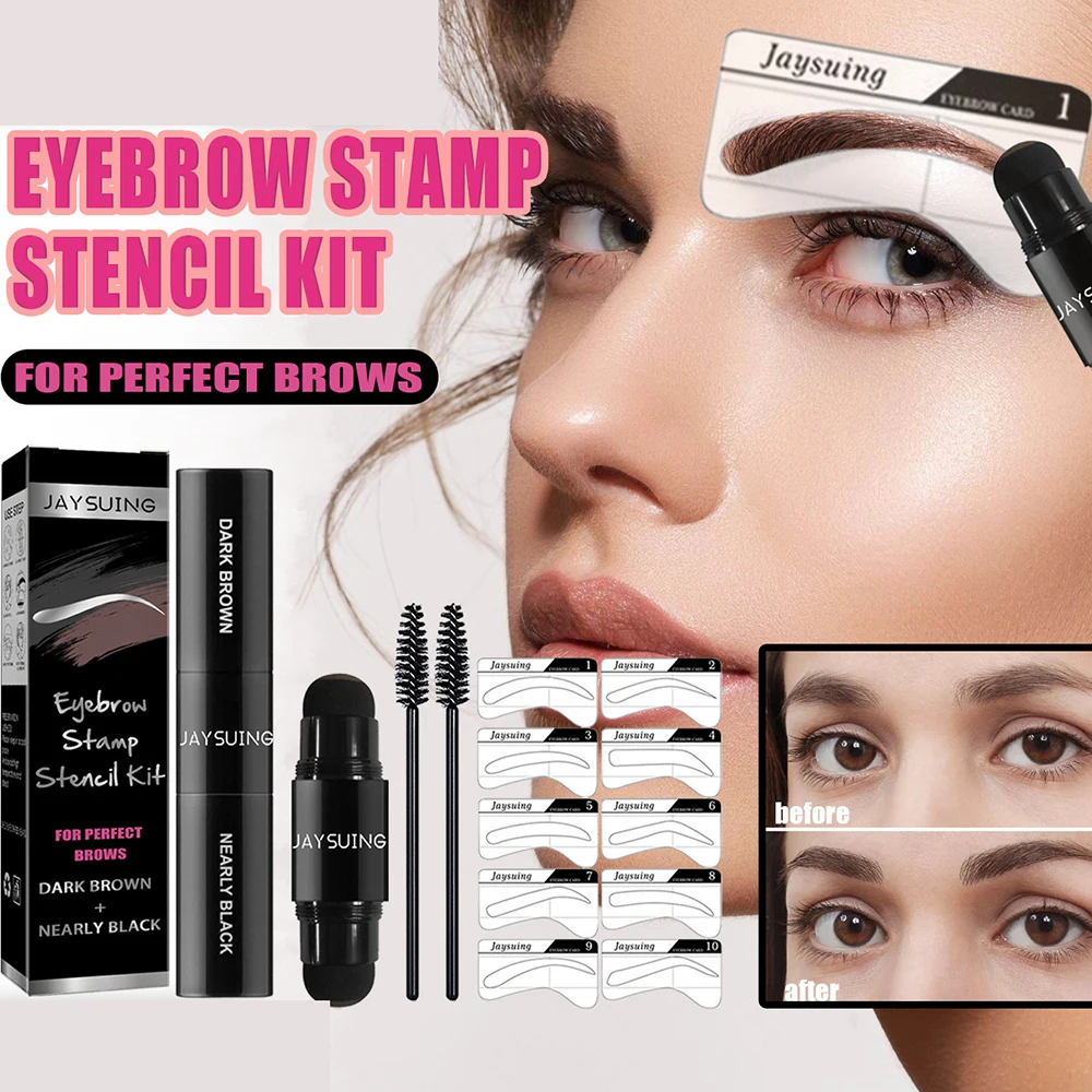 

2 in 1 Eyebrow Stamp Stencil Shaping Set Pen Makeup For Women Perfect Eye Brows Stencil And Templates For All Eyebrow Shapes