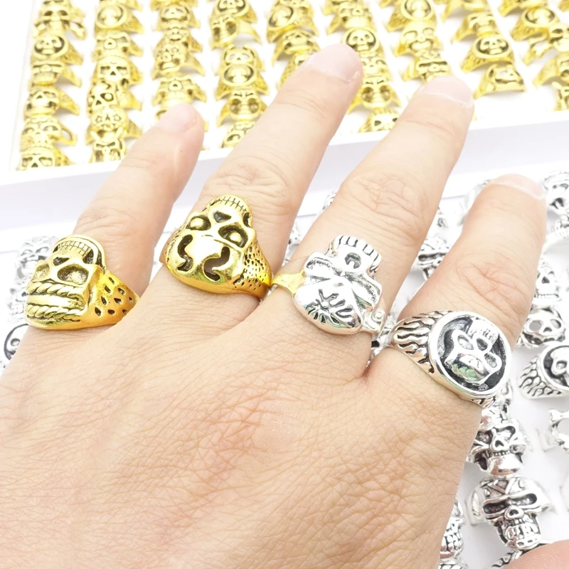 Wholesale 50pcs Skull Rings For Men Women Gothic Punk Style Finger Jewelry Party Gifts Skeleton Dropshipping Gold Silver Plated 
Wholesale 50pcs Skull Rings For Men Women Gothic Punk Style Finger Jewelry Party Gifts Skeleton Dropshipping Gold Silver Plated