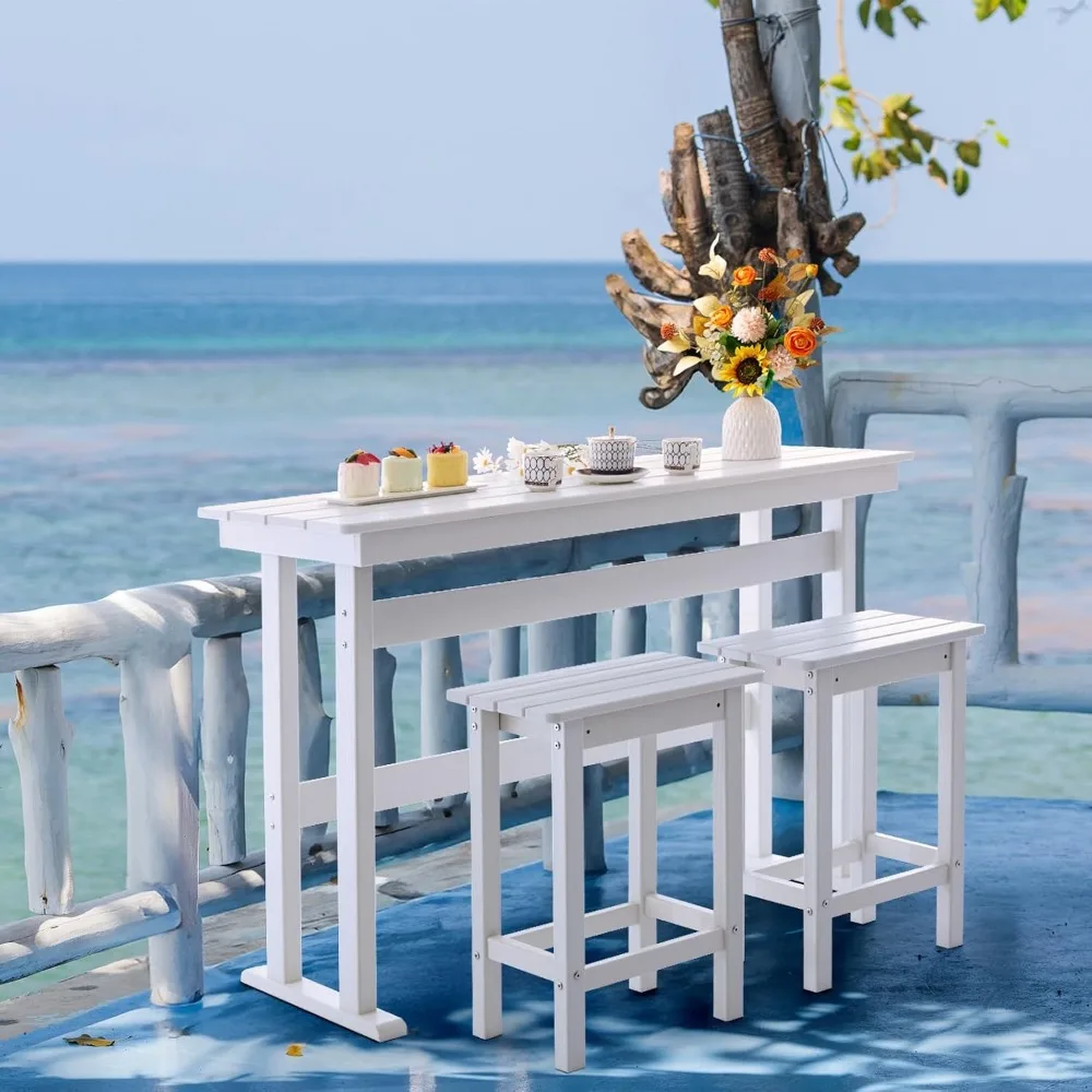 3 Piece HDPE Outdoor Bar Height Table and Chairs Set of 2 Includes High Top Patio Table and Chairs, Outside Patio Bar Set for Bi 3 Piece HDPE Outdoor Bar Height Table and Chairs Set of 2 Includes High Top Patio Table and Chairs, Outside Patio Bar Set for Bi