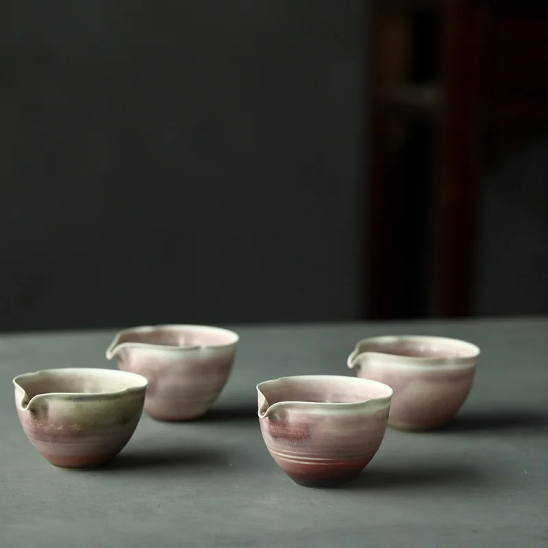 

★Jingdezhen Plain Red Handmade Divide Tea Fair Cup Gracked Glaze Supportable Pitcher Tea Pitcher Flower Mouth Pink Glaze Tea Tea
