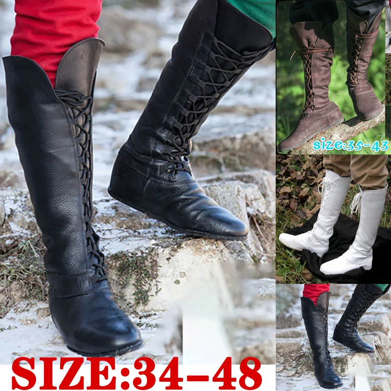 New Medieval Knight Warrior Cosplay Shoes For Men Women Pu Leather Round Head Flat High Bandage Boots Halloween Retro Shoes
New Medieval Knight Warrior Cosplay Shoes For Men Women Pu Leather Round Head Flat High Bandage Boots Halloween Retro Shoes