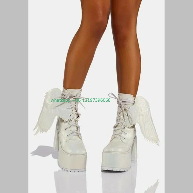 Женские ботильоны на массивном каблуке, белые ботинки Мэри Джейн с объемным рисунком крыла, модельные ботинки на платформе со шнуровкой, обувь в стиле панк, Размеры 35-46 
Женские ботильоны на массивном каблуке, белые ботинки Мэри Джейн с объемным рисунком крыла, модельные ботинки на платформе со шнуровкой, обувь в стиле панк, Размеры 35-46