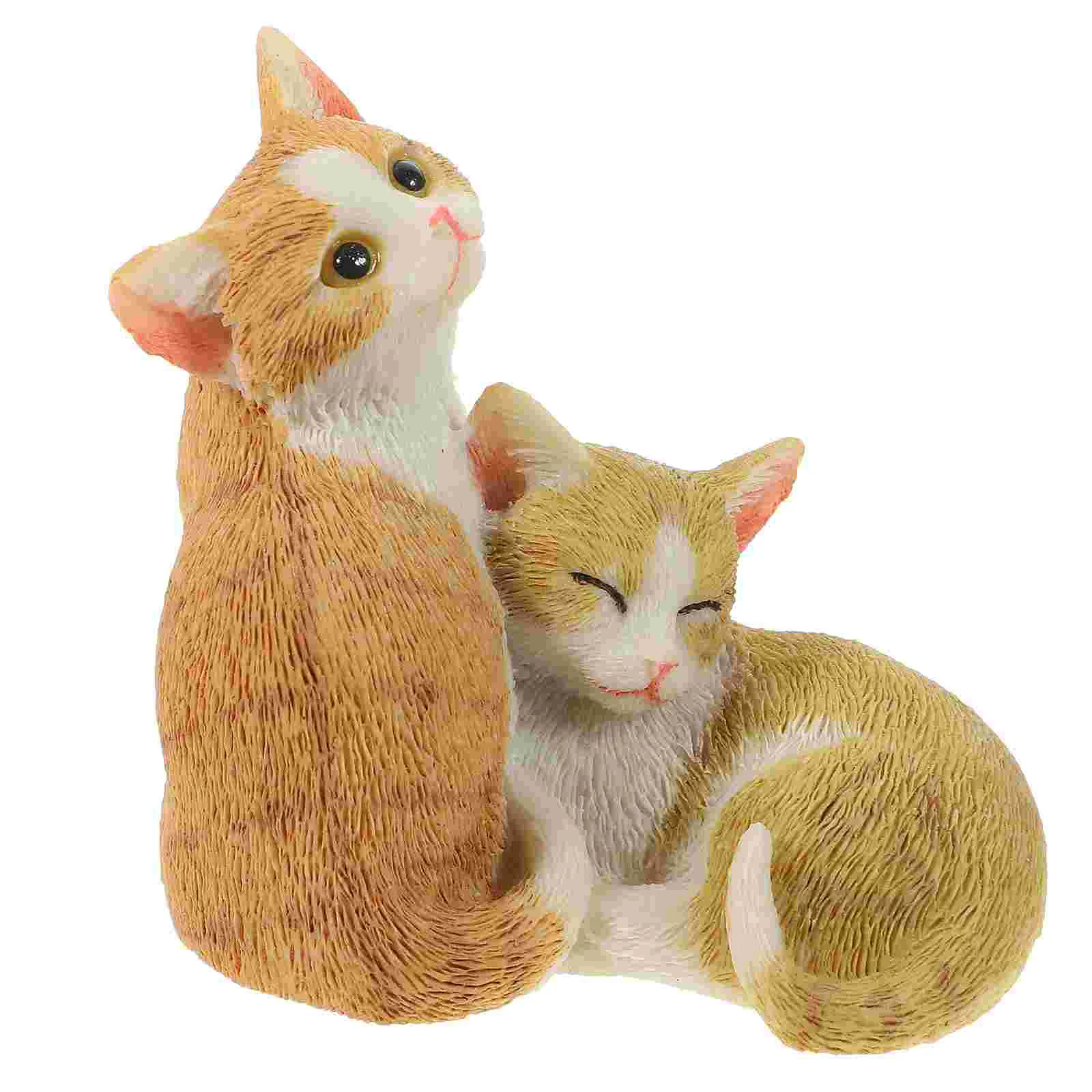 

Resin Cat Statue Garden Cat Kitten Figurines Double Orange Tabby Sculpture Feline Animal Collectible Cat Lover Gifts Yard