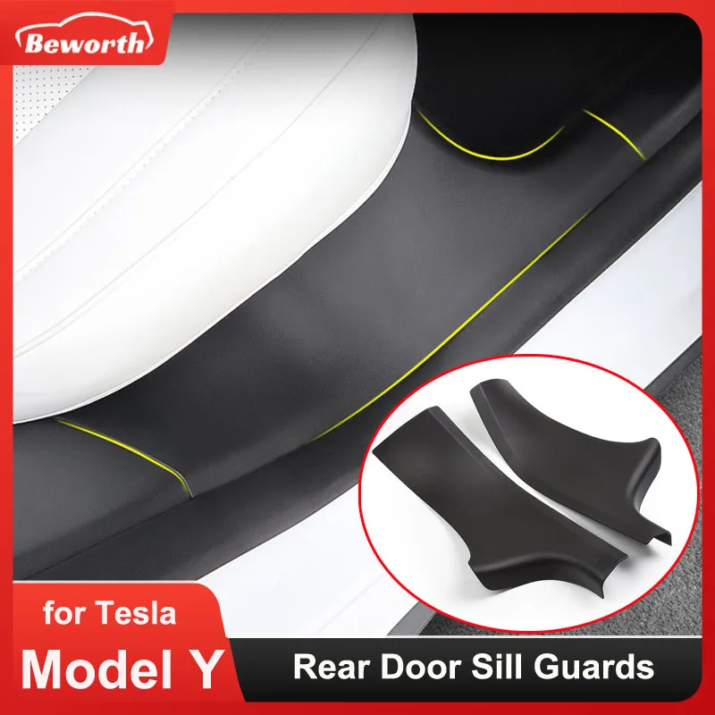 

2pcs Rear Door Sill Guards For Tesla Model Y ABS Inner Protector Plate Cover Trim Car Anti-Dirty Bumper Welcome Pedal Kick Pad