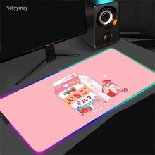 

Cute Mouse Pad RGB Kawaii Girl Mousepad XXL Laptop Carpet Office PC Gaming Accessories LED Backlight Mouse Mat Strawberry Milk