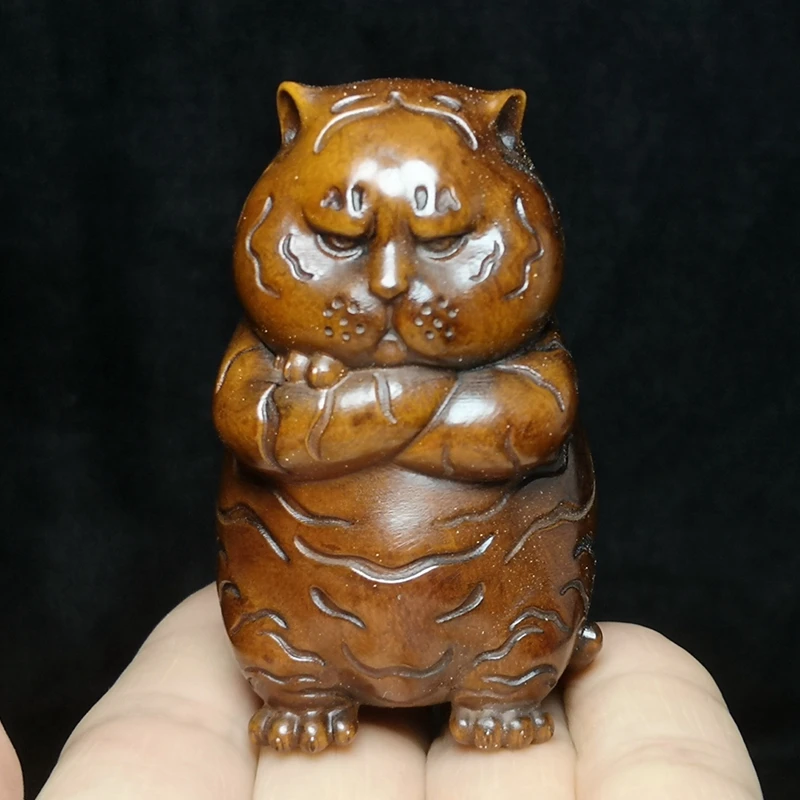 

Antique art 2.8" Old Chinese boxwood hand carved tiger statue netsuke table Decoration Gift