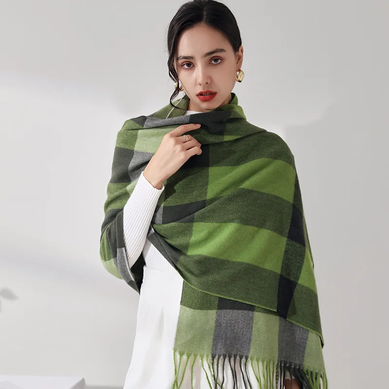 

Sweet Wear Scarf Cashmere Pashmina 2023 New Winter Fashion Shawls and Wraps Female Plaid Print Thick Keep Warm Scarves T192