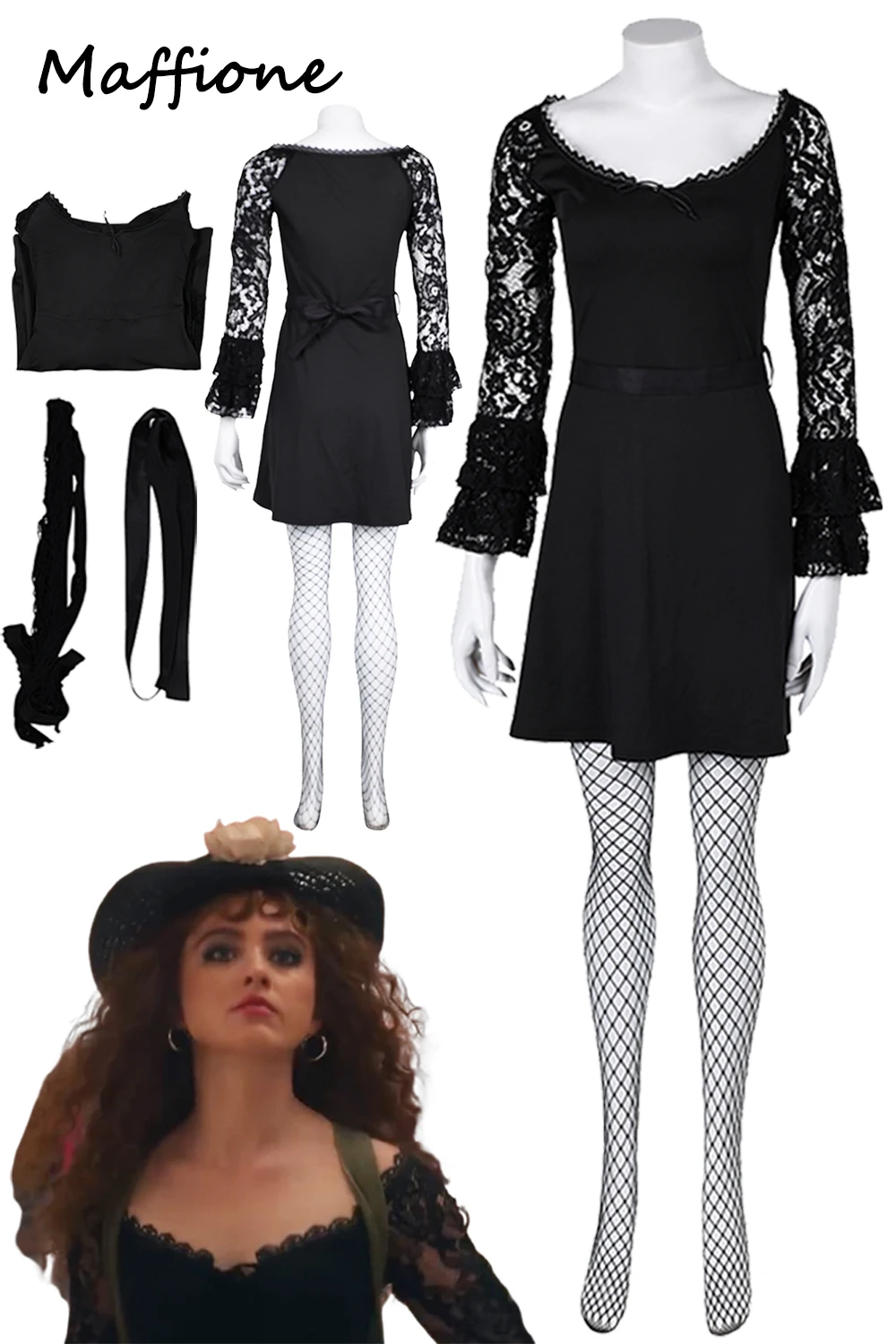 

Соблазнительный костюм для косплея Лиза Франкенштейн для ролевых игр черное кружевное платье с длинными рукавами наряды в наличии пояс Женский костюм на Хэллоуин