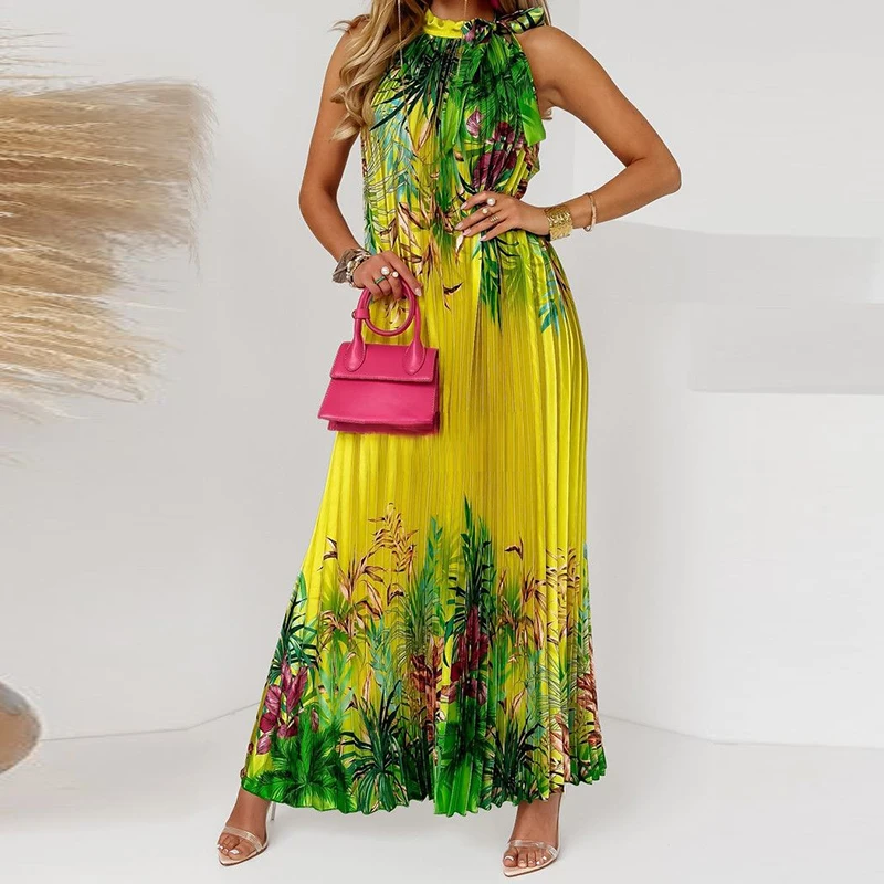 Sexy Loose Summer Halter Pleated Maxi Dress Women Fashion Sleeveless Print Boho Dress Elegant Simple Holiday Party Dress Vestido
Sexy Loose Summer Halter Pleated Maxi Dress Women Fashion Sleeveless Print Boho Dress Elegant Simple Holiday Party Dress Vestido