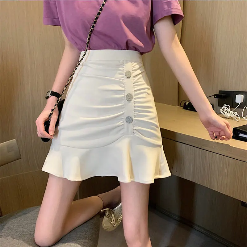 

Women A-line Skirt With Ruffled Edges Butterfly Korean Style Loose Fitting Slim High Waisted A Line Loose Students