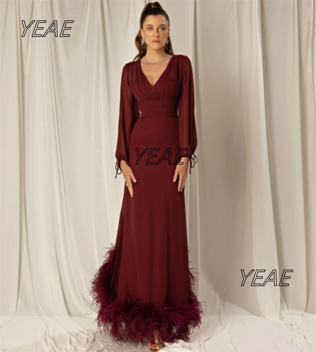 Santorini V Neck Evening Dresses Long Sleeves Vestido De Formatura Zipper Back Feathers Floor Length Wedding Party Prom Gowns
Santorini V Neck Evening Dresses Long Sleeves Vestido De Formatura Zipper Back Feathers Floor Length Wedding Party Prom Gowns