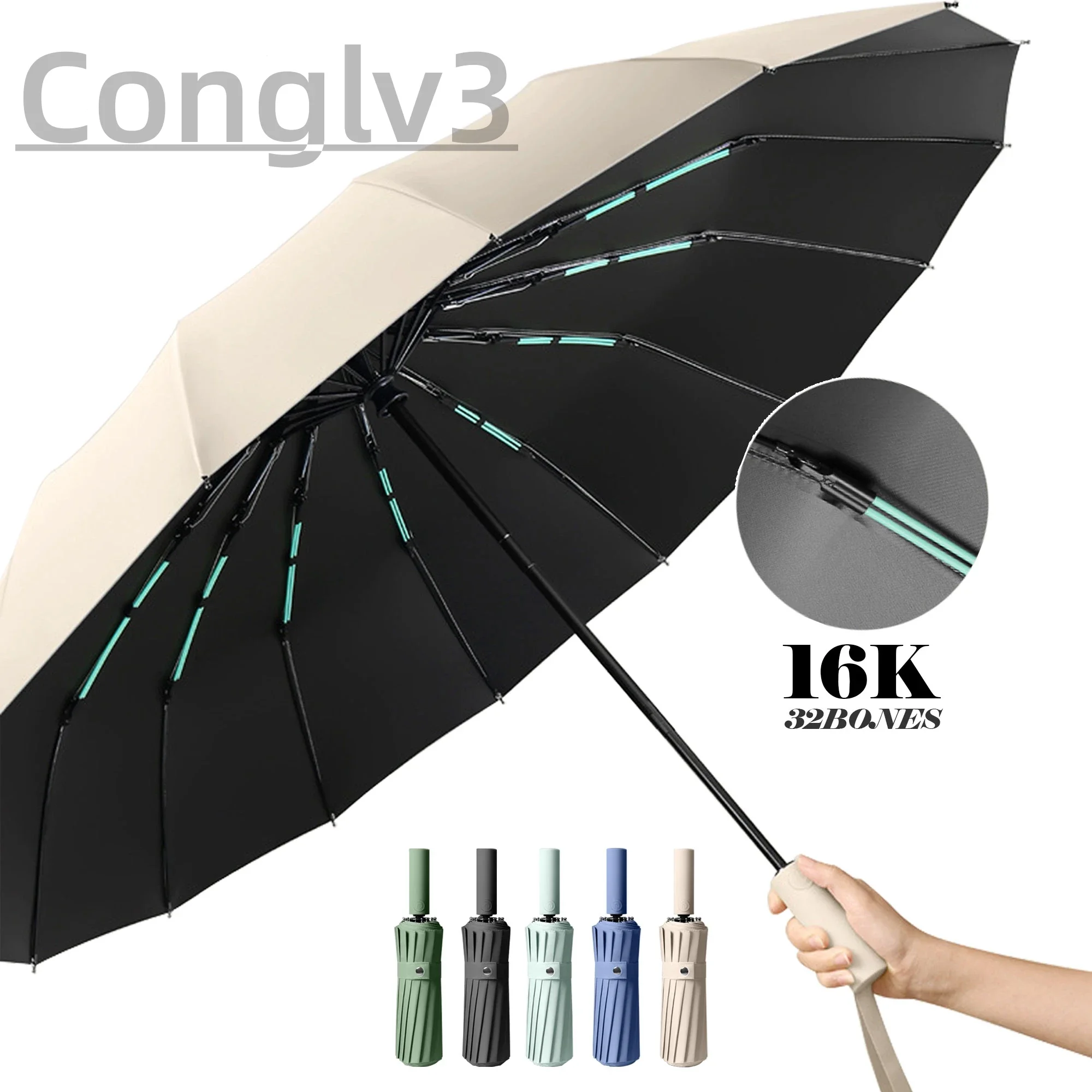 

Большой зонт с двойными косточками для мужчин и женщин, ветрозащитные компактные Автоматические Складные деловые Роскошные зонты от солнца, дождя, для путешествий, 16 к