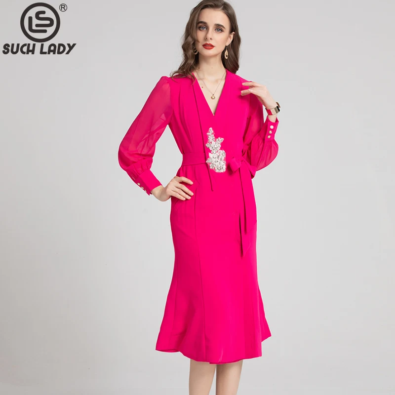 Women's Runway Dresses Sexy V Neck Long Sleeves Beaded Sequined Lace Up Bow Fashion Dress Vestidos
Women's Runway Dresses Sexy V Neck Long Sleeves Beaded Sequined Lace Up Bow Fashion Dress Vestidos