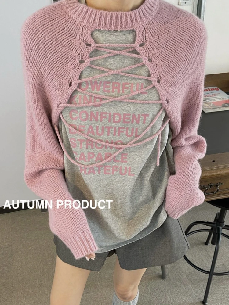 Deeptown Korean Fashion Pink Cropped Sweater Women Harajuku Bandage Knitted Pullover Loose Lace Up Y2K Tops Jumper Streetwear
Deeptown Korean Fashion Pink Cropped Sweater Women Harajuku Bandage Knitted Pullover Loose Lace Up Y2K Tops Jumper Streetwear