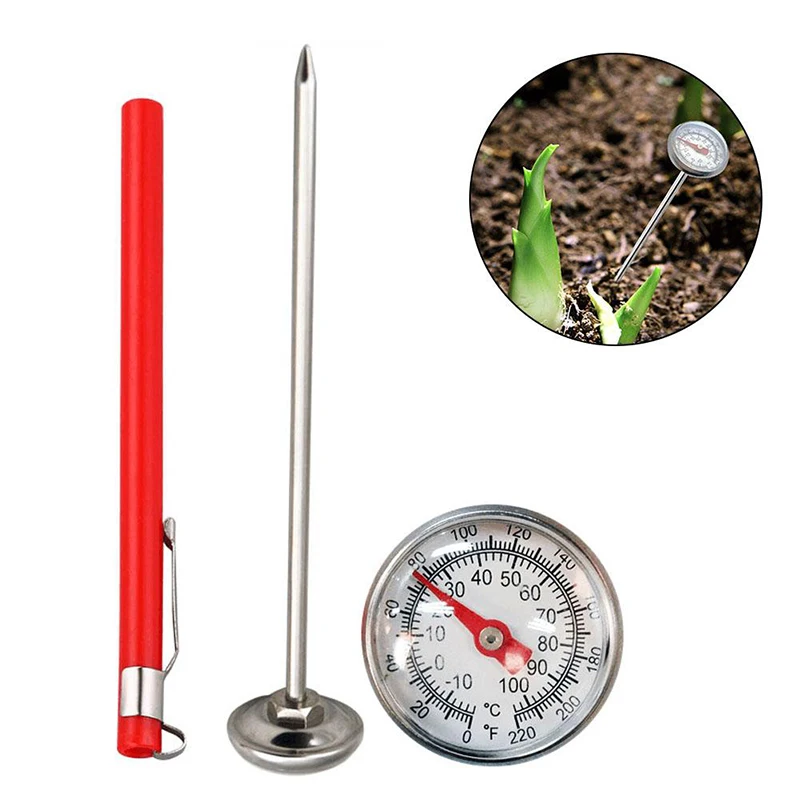 

0-100 Degrees Stainless Steel Soil Thermometer Stem Read Dial Display Celsius Range For Ground Compost Garden Supplies