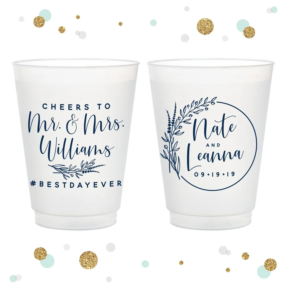 

Cheers to The Mr and Mrs - 12oz or 16oz Frosted Unbreakable Plastic Cup #140 - Custom - Bridal Wedding Favor, Wedding Cup, Party