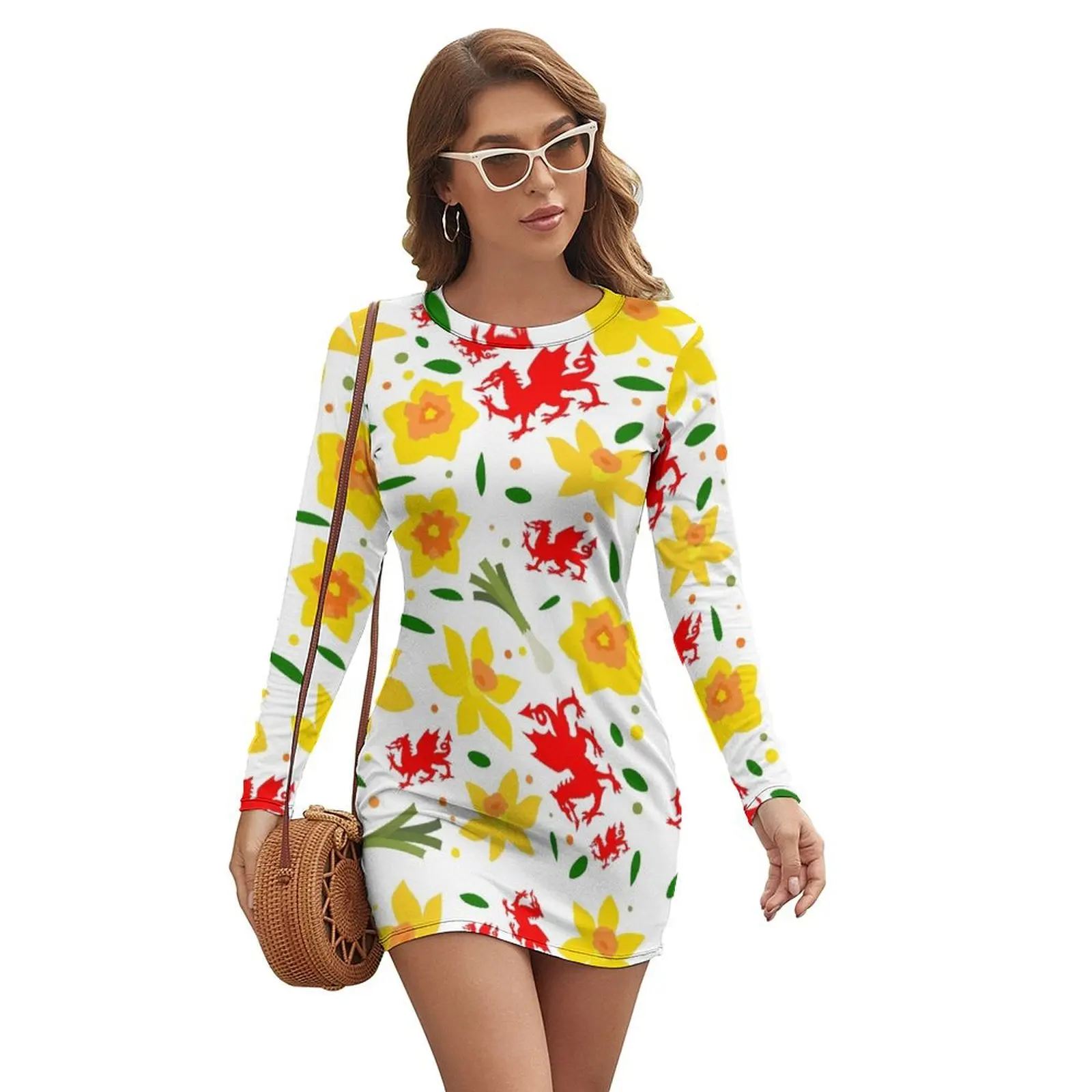 Wales Floral Pattern - Welsh Dragon, Daffodils and Leek Long-sleeved Dress Long dress
Wales Floral Pattern - Welsh Dragon, Daffodils and Leek Long-sleeved Dress Long dress