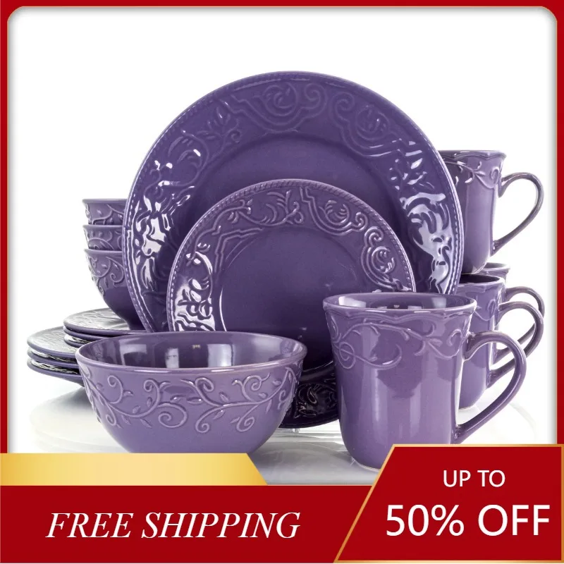 

Elama Lilac Fields 16-Piece Dinnerware Set