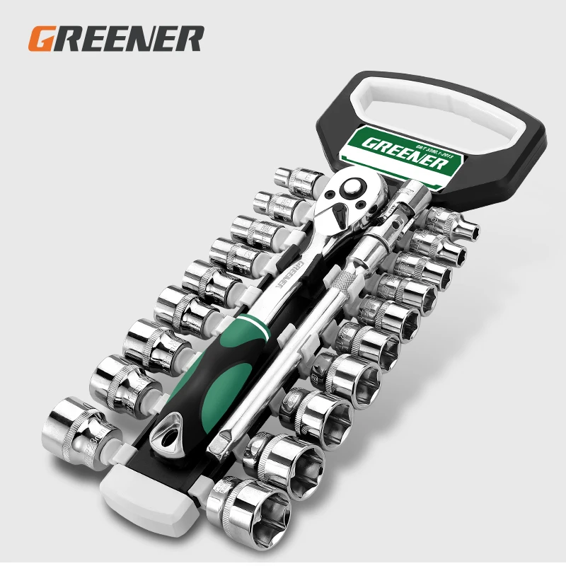 

GREENER 1/4" 3/8" 1/2"Inch Ratchet Wrench 72 Teeth Extending Telescopic Ratchetes Socket Wrenches Tool Plate Handle Tools Set