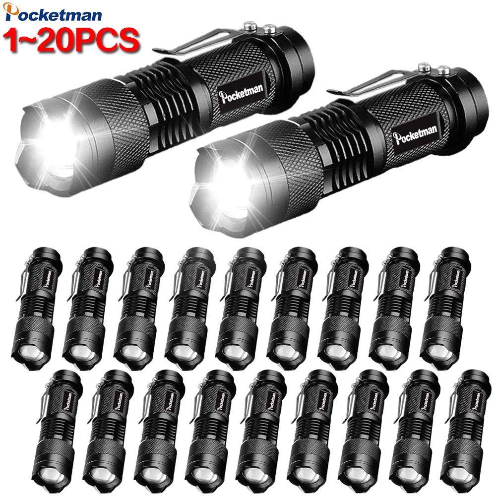 

1-20 Packs Mini Flashlights Zoomable Flashlight Aluminium Alloy Torch Pen Light Pocket Emergency Flashlights Tactical Flashlight