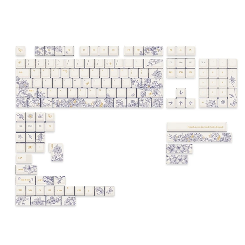 

142-Key Keycaps Set French Embroidery Ergonomic Keycap for Mechanical Keyboards for 104 87 61 ANSI Standard Layout