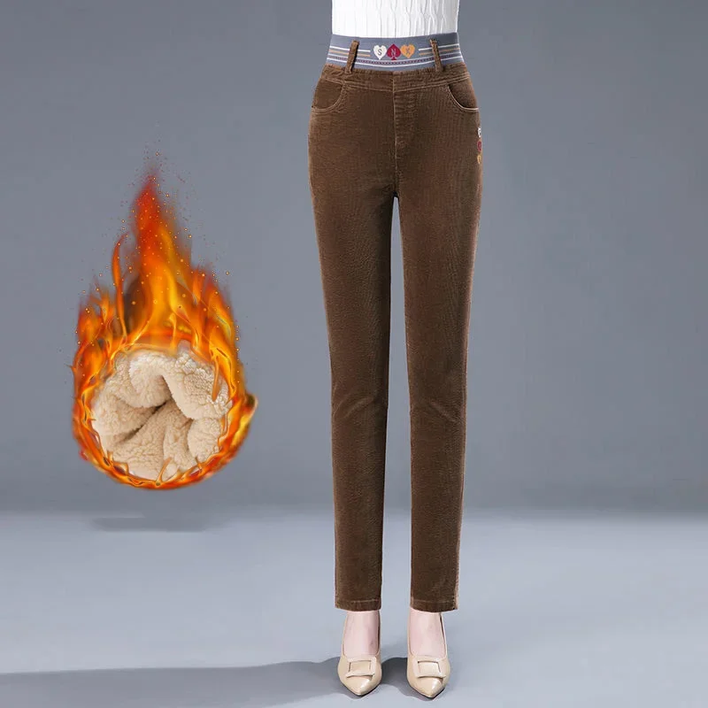 

Winter New Slim Haren Pants Women's Contrast Elastic High Waist Pockets Patchwork Fleece Casual Versatile Feet Trouser Z700