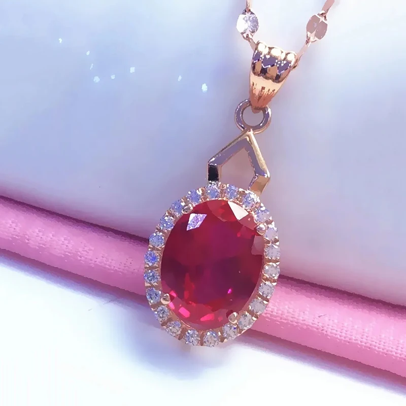 

585 Purple Gold Inlaid Ruby Geometric Crystal Pendant 14K Rose Gold Charm Neckalce for Woman Classic Romantic Wedding Jewelry