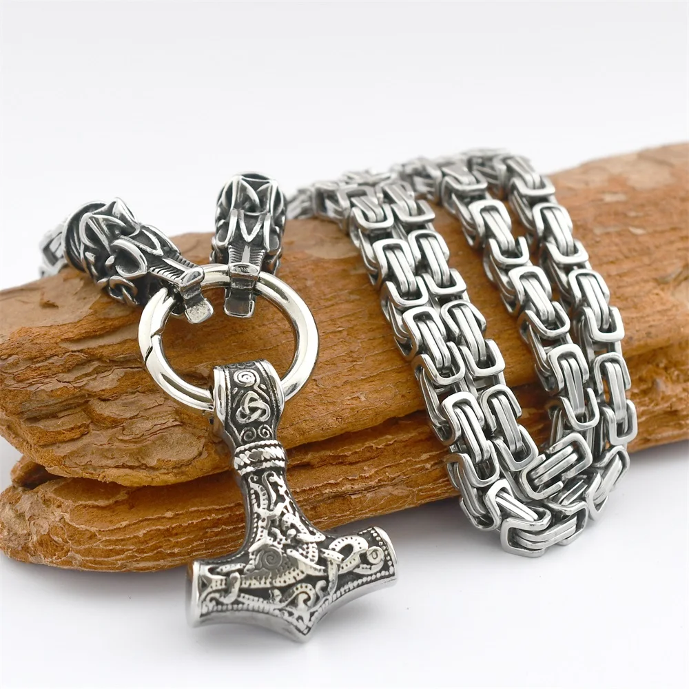 Men's Viking New Wolf Head King Chain Necklace Stainless Steel Nordic Thor's Hammer Amulet Pendant Necklace
Men's Viking New Wolf Head King Chain Necklace Stainless Steel Nordic Thor's Hammer Amulet Pendant Necklace