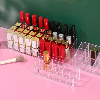Caixas de Armazenamento Transparentes: A Solução Moderna para Organização 9 Clear 12/18/36 Grid Lipstick Stand Case Makeup Organizer Storage Box Lipstick Display Holder Cosmetic Jewelry Organizer Box