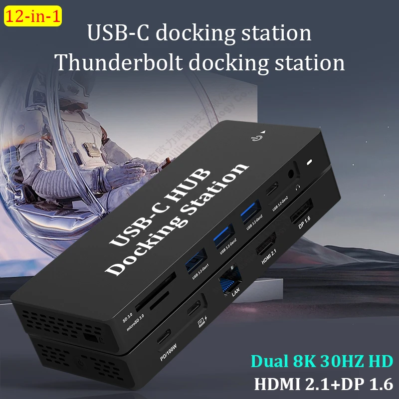 

MST HUB USB 3.2 Gen2 10GBPS Data Thunderbolt Dock 2x HDMI Display 8K 30HZ Laptop Accessories for MacBook Pro Air Dell Lenovo HP