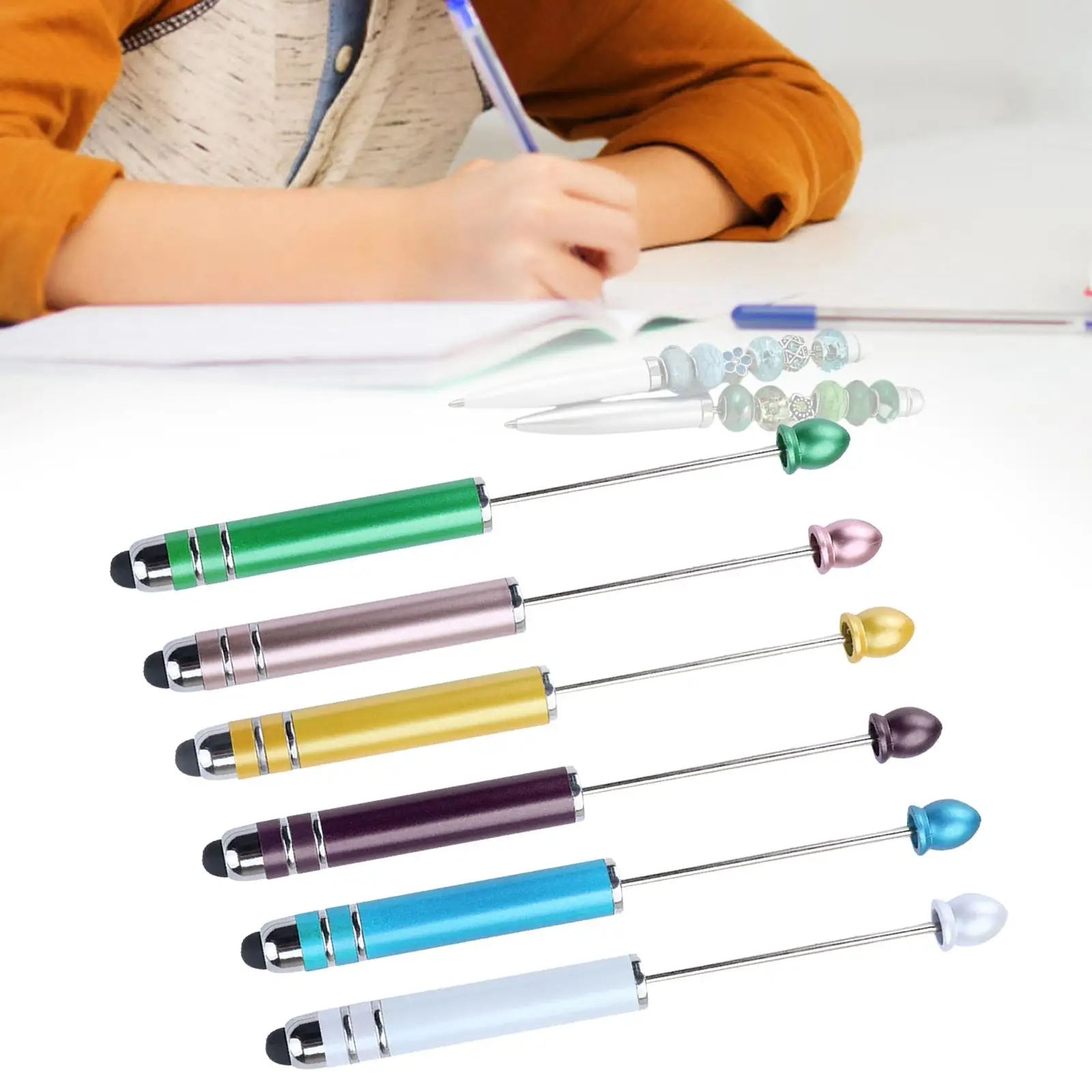

6Pcs Creative Beadable Pens Ball Pen Art Drawing Multipurpose Ballpoint Pen Bulk for School Exam Spare Taking Notes Drawing Gift