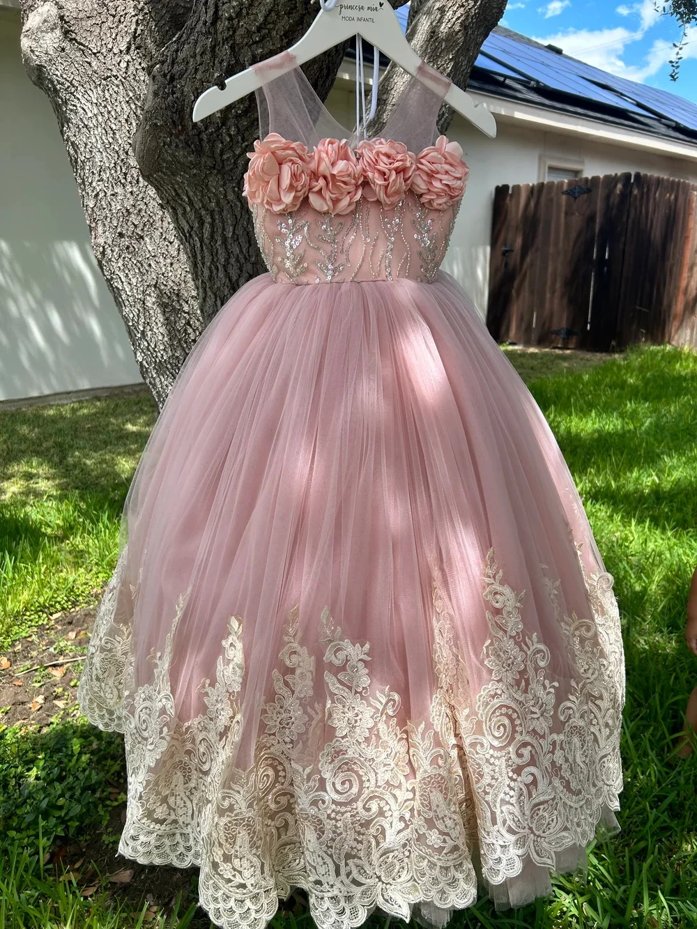 

Puffy Flower Girl Dresses Sheer Neck Floral Appliqued Kids Birthday Pageant Gowns Sequins Children First Communion Dresses