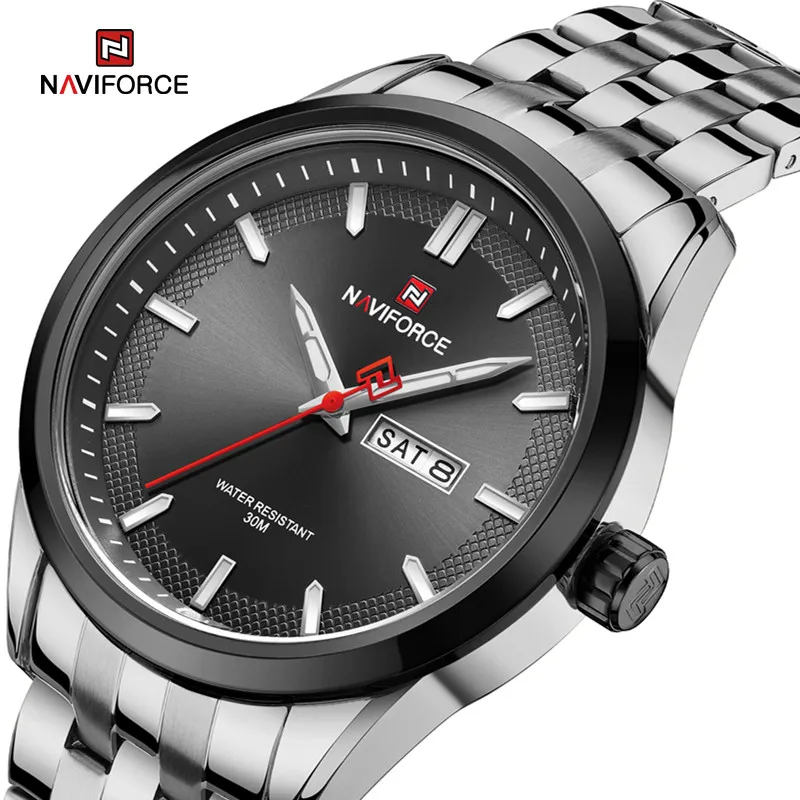 

NAVIFORCE Men's Watch Original Waterproof Stainless Steel Male Luxury Quartz Wristwatch Date Week Luminous Clock Reloj Hombre